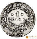 1837. Isabel II. Barcelona. P.S. 1 peseta. MBC+/EBC-. Muy escasa. Atractivo ejemplar. Peseta