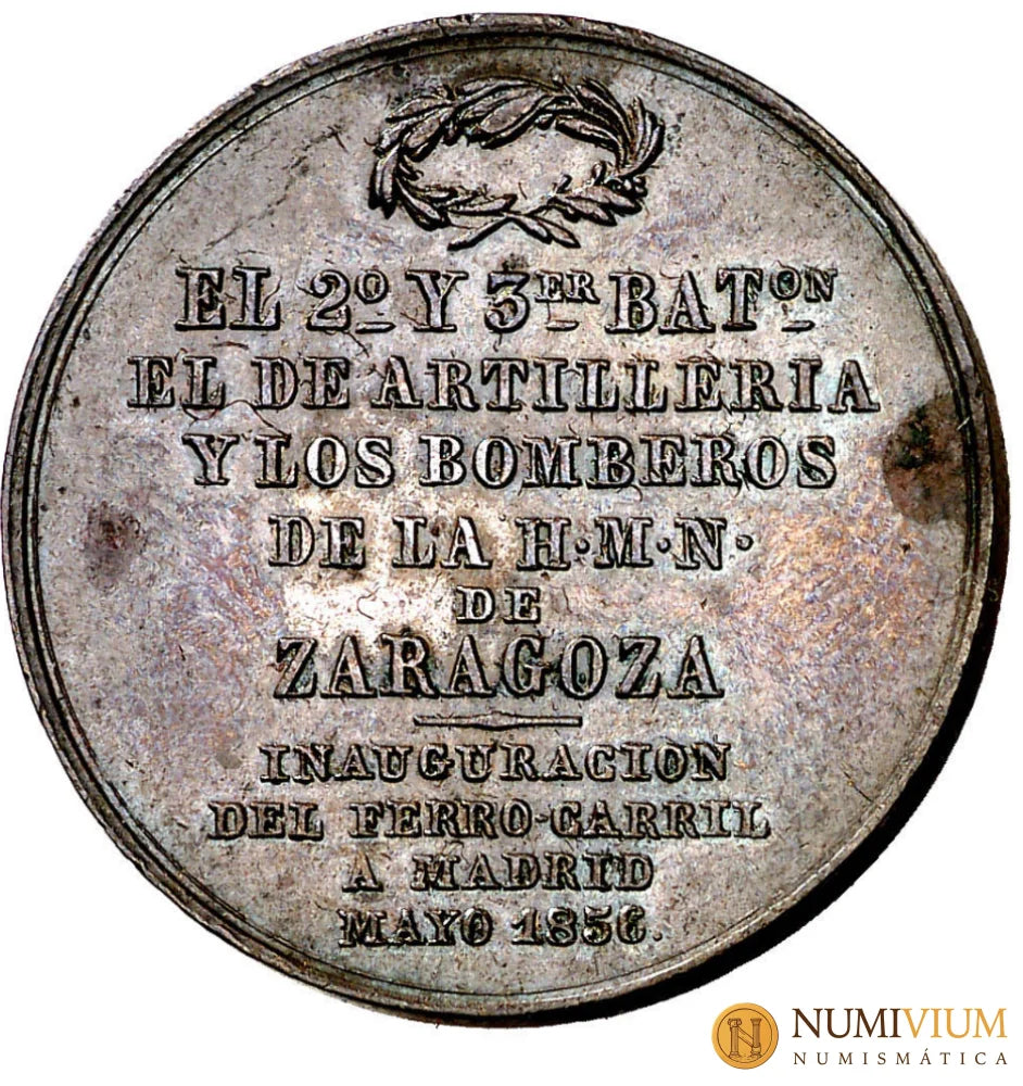 1856. Zaragoza. Al duque de la Victoria Baldomero Espartero (1793-1879). Inauguración Ferrocarril a Madrid. MBC+