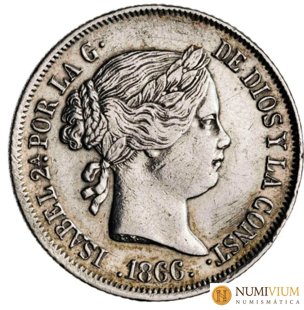 1866. Isabel II. Madrid. 40 céntimos de escudo. MBC Moneda histórica