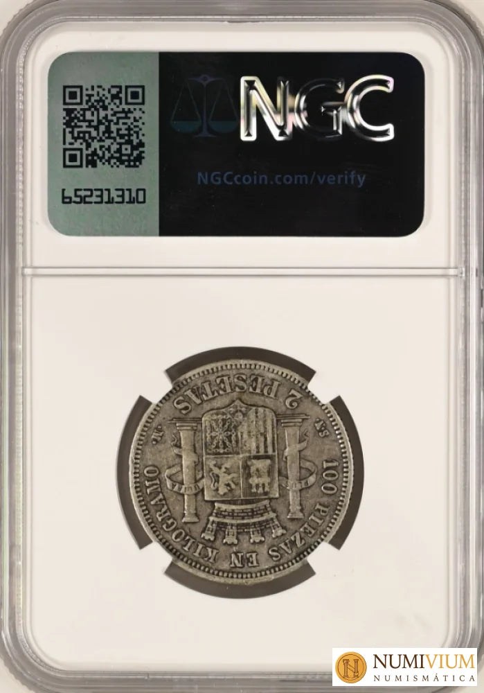 2 Pesetas 1869 (Estrellas 18-68). SNM. Encapsulada como XF45 (EBC) Peseta