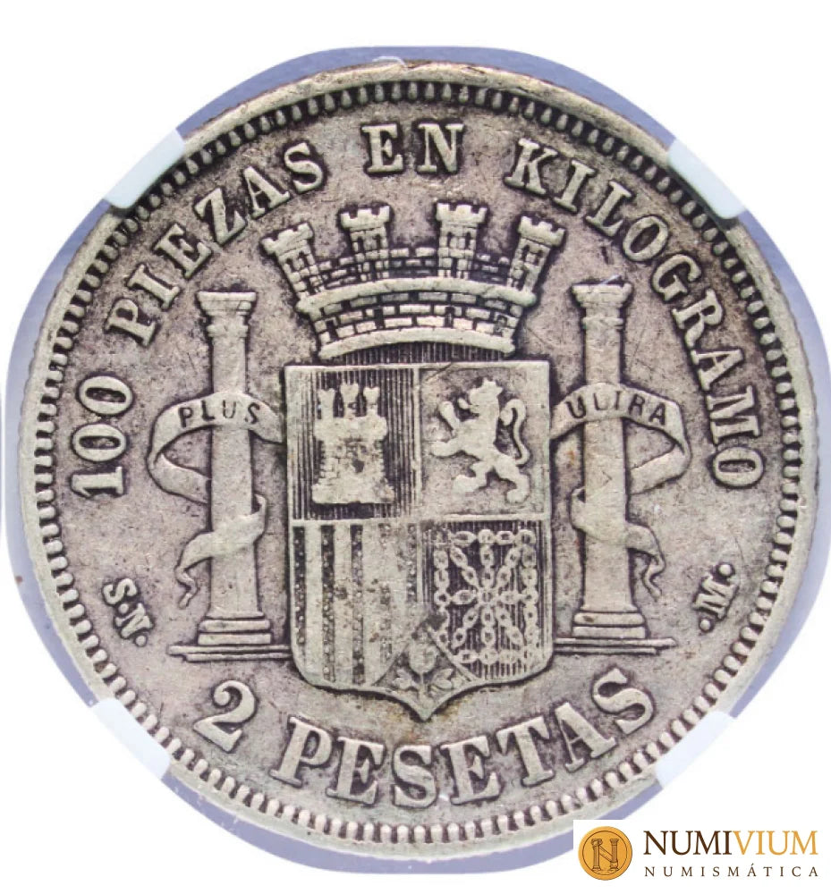 2 Pesetas 1869 (Estrellas 18-68). SNM. Encapsulada como XF45 (EBC) Peseta