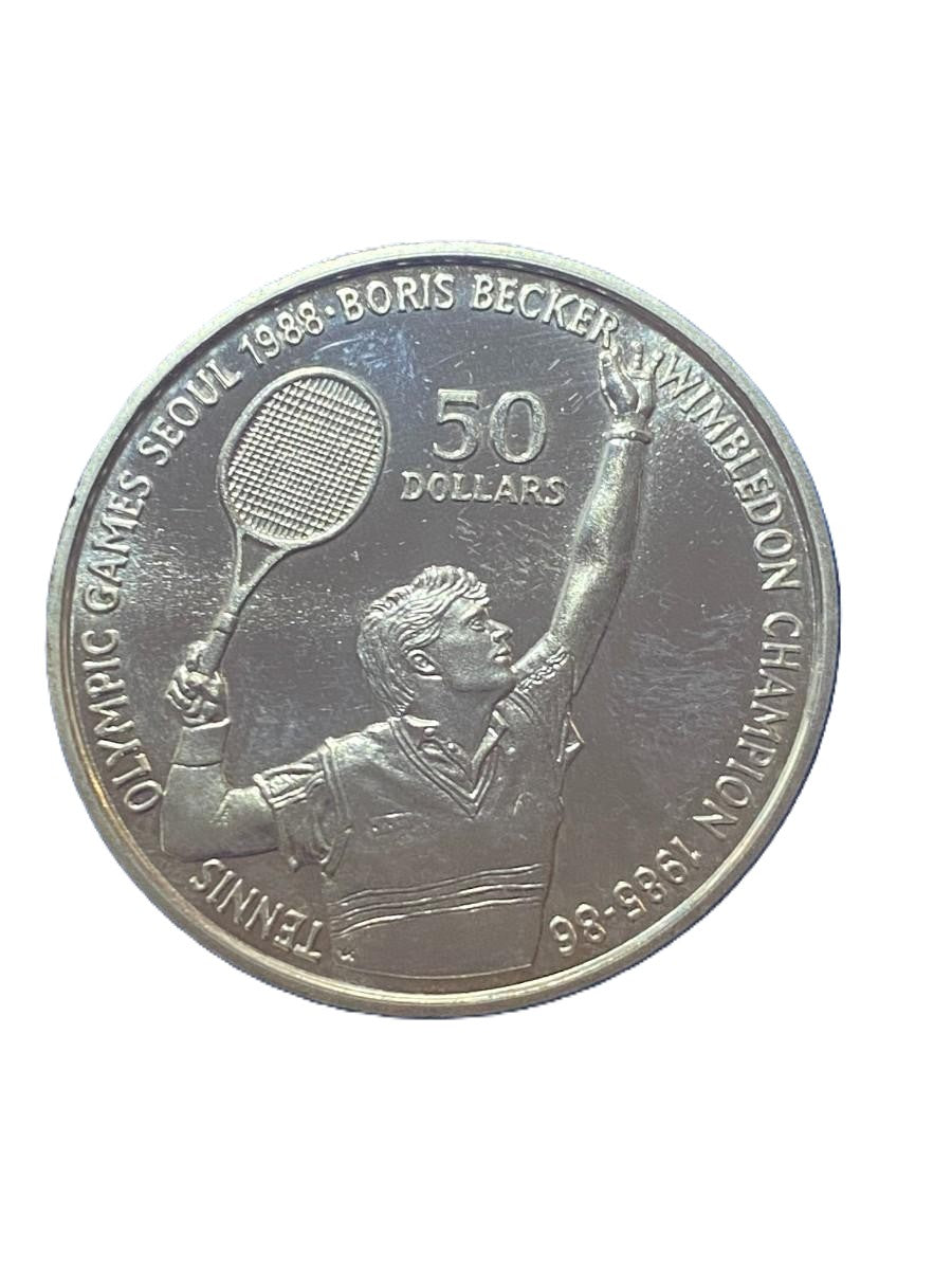 Nueva Zelanda 1987 50 dólares – Isabel II (Boris Becker) Plata Proof