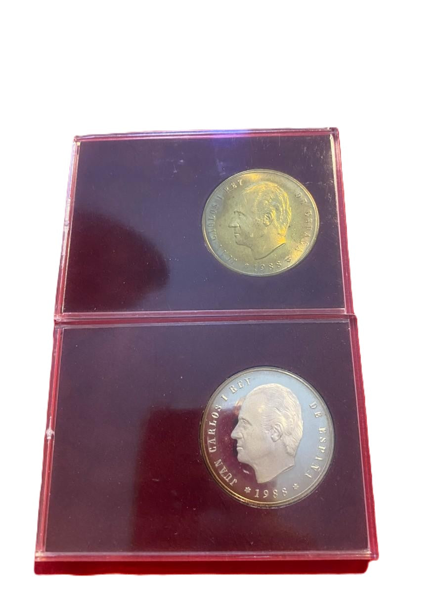 FNMT. SET DE 2 MEDALLAS CONMEMORATIVAS DEL BICENTENARIO DE CARLOS III, ACUÑADAS POR LA F.N.M.T. . 1.988