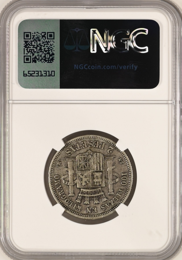 2 Pesetas 1869 (Estrellas 18-68). SNM. Encapsulada como XF45 (EBC)