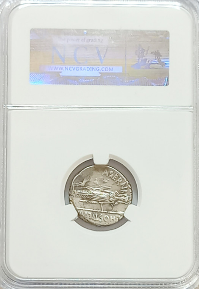 GENS HOSTILIA. Denario. Aprox. 48 a.C. Encapsulada como XF 40. MBC+