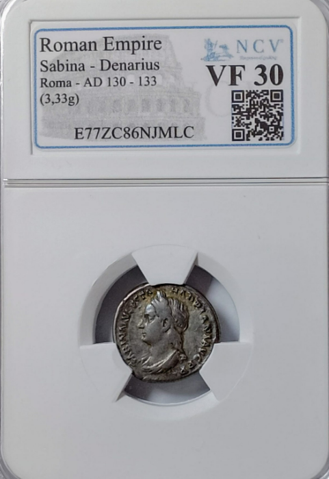 SABINA. Denarius. 130-133 AD Rome. Patina. Very rare with bust to the left. MBC. VF30.