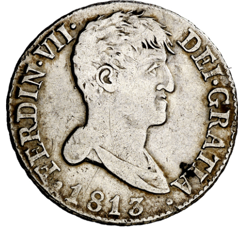 FERNANDO VII. 2 reales. 1813. Busto desnudo. Escasa. MBC-