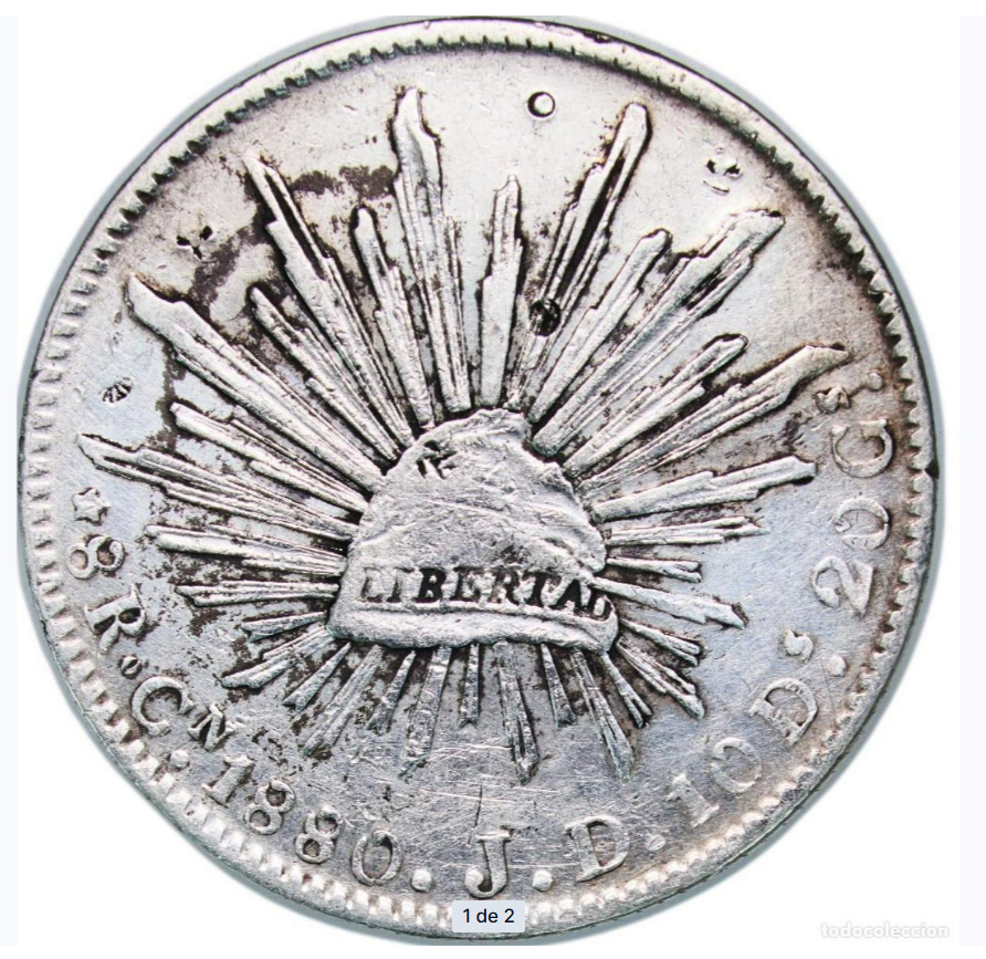 México: 8 Reales de plata de 1880. Ceca de Culiacán.