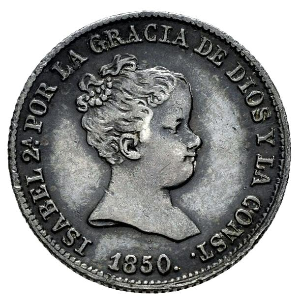 Isabella II (1833-1868). 1 Real. Seville. 1850. MBC+/EBC-. Patina.