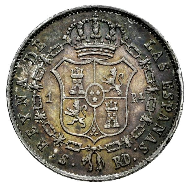 Isabella II (1833-1868). 1 Real. Seville. 1850. MBC+/EBC-. Patina.