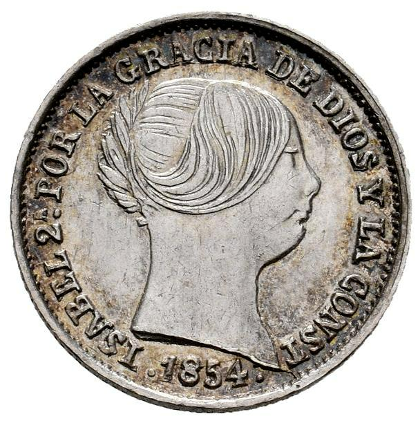 Isabella II (1833-1868). 1 real. Seville. 1854 (Cal-323). Slight toning. Near Mint/Mint Condition