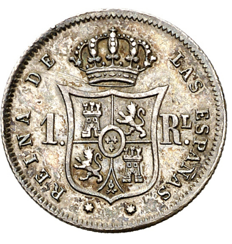 Isabella II. 1 real. Seville. 1863 (AC. 336). 1.33 g. EF-. From the Flemming Collection.