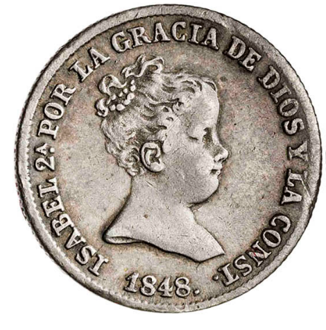 Isabella II. 1 Real. Madrid. 1848. Very Good Condition. Beautiful Tone.