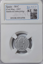 L'Ametlla del Vallés. 50 céntimos. Con leyenda. Sin circular. Encapsulada AU50.