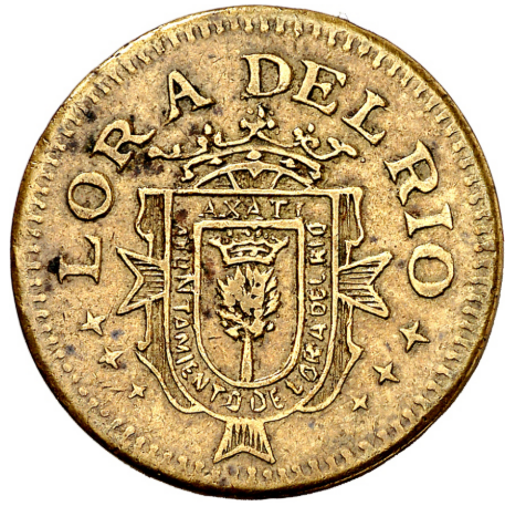 Lora del Río (Sevilla). Bando nacional. 25 céntimos. Muy rara. Bella. Encapsulada.