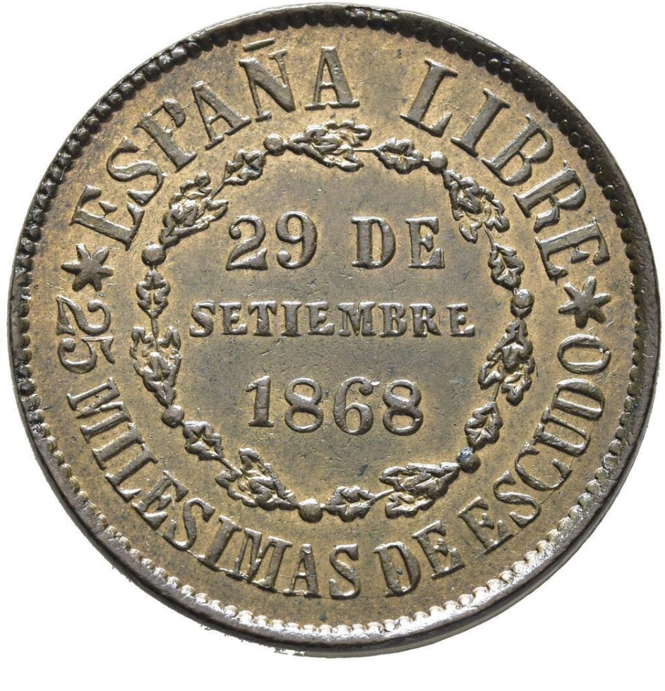 GOBIERNO PROVISIONAL. Segovia. 25 milésimas de escudo. 1868. Excelente. Escasa