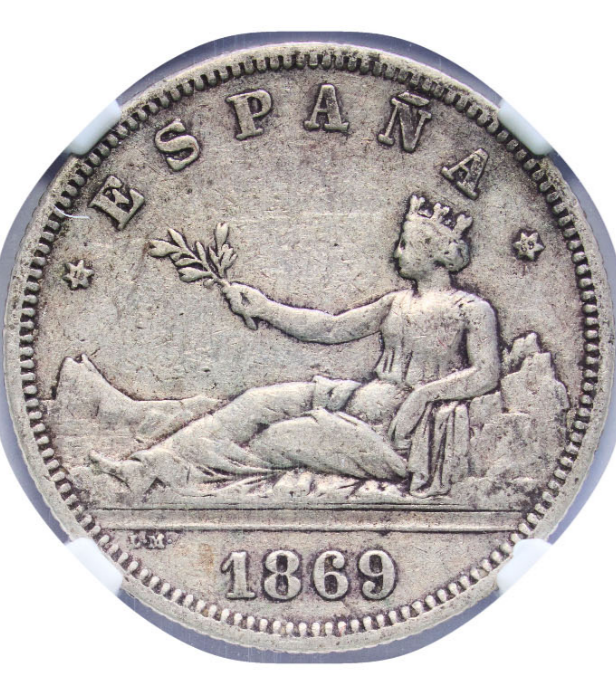 2 Pesetas 1869 (Estrellas 18-68). SNM. Encapsulada como XF45 (EBC)