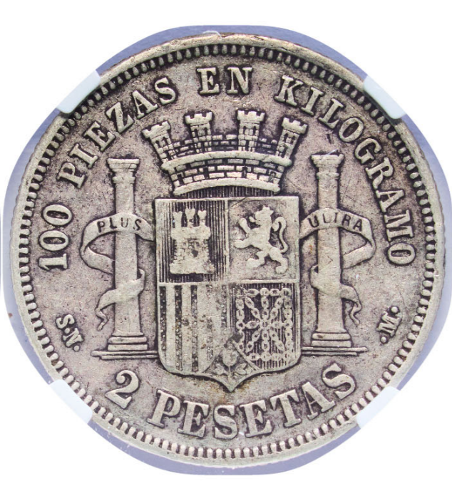 2 Pesetas 1869 (Estrellas 18-68). SNM. Encapsulada como XF45 (EBC)
