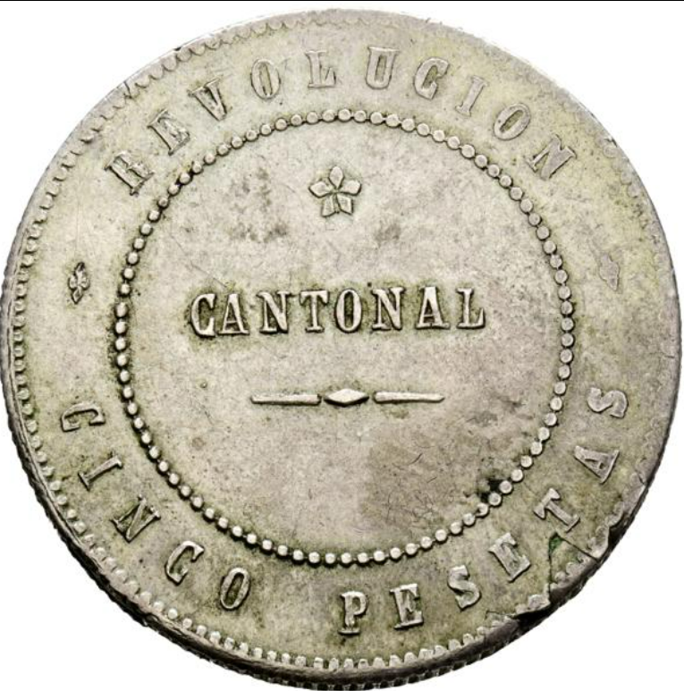 REVOLUCIÓN CANTONAL (1873-1874). 5 Pesetas. 1873. Cartagena.