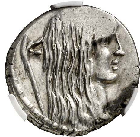 GENS HOSTILIA. Denario. Aprox. 48 a.C. Encapsulada como XF 40. MBC+