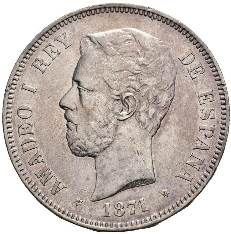 AMADEO DE SABOYA. 5 pesetas. 1871*18-71. Buen ejemplar. EBC-