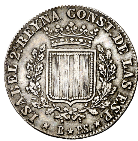 1837. Isabel II. Barcelona. P.S. 1 peseta. MBC+/EBC-. Muy escasa. Atractivo ejemplar.