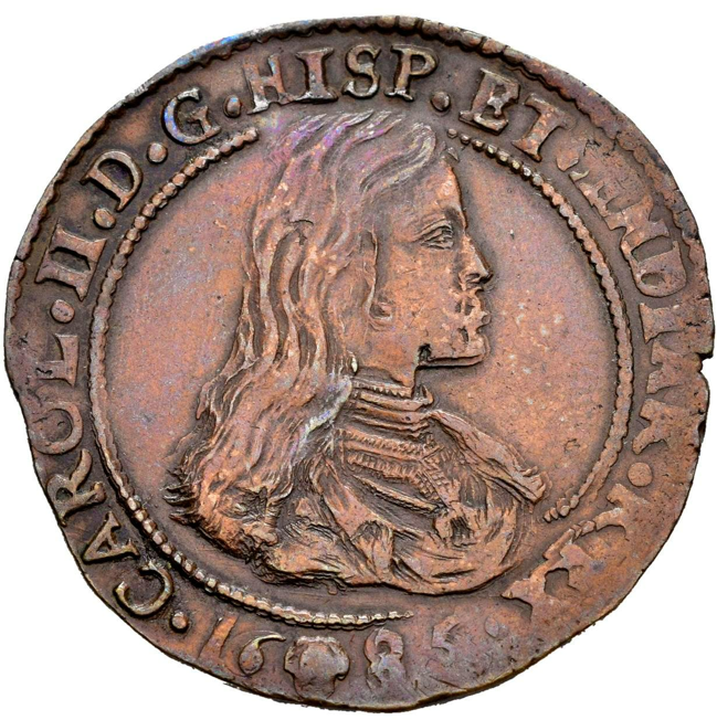 Carlos II (1665-1700). Jetón. 1685. Bruselas.