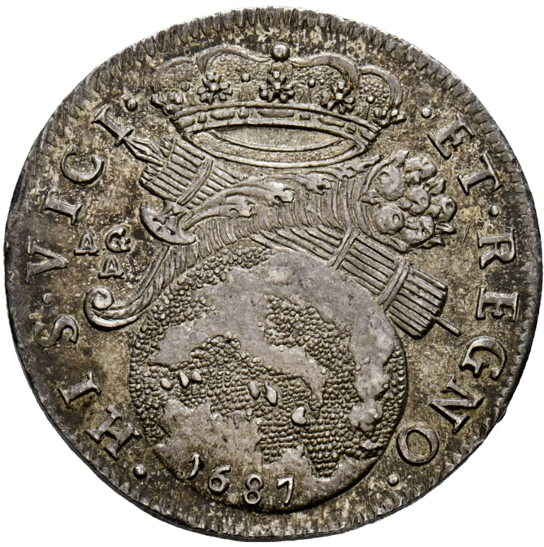 CARLOS II (1665-1700). Tari.  1687. Nápoles. EBC/EBC+. AU-55 Preciosa pátina.