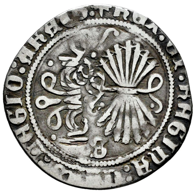 Fernando e Isabel (1474-1504). 1 real. Sevilla. Variante. Tipo escaso.