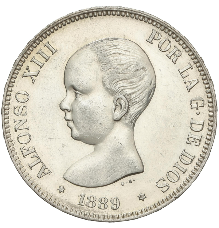 ALFONSO XIII. 5 Pesetas. 1889 (*18-89). M.P.-M. EBC-