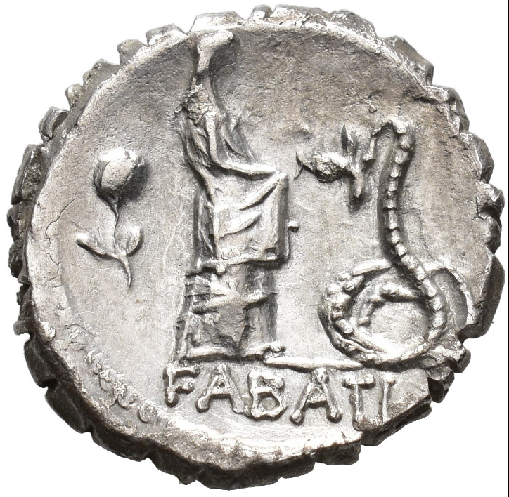 GENS ROSCIA. L. Roscius Fabatus. Denario serrato. Italia central (64 a.C.). EBC
