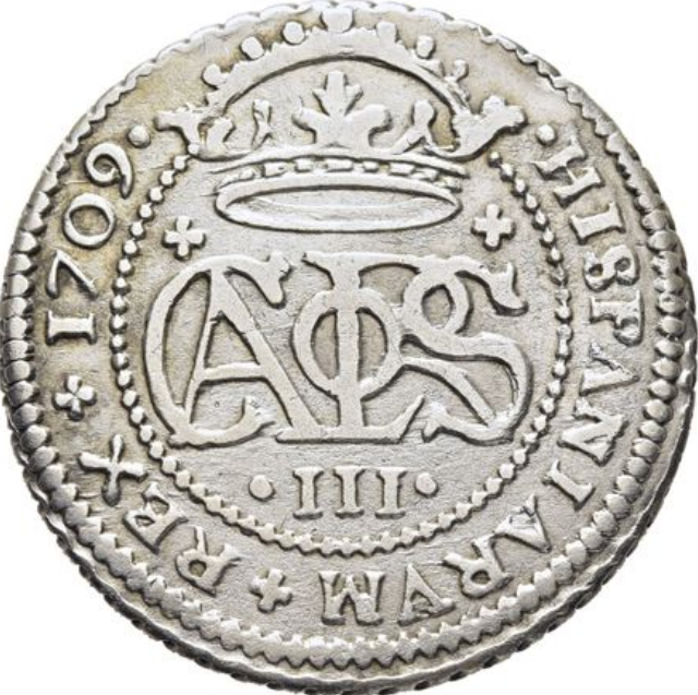 CARLOS III Archiduque. Barcelona. 2 reales. 1709. EBC-/MBC+. Buen ejemplar