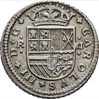 CHARLES III Archduke. Barcelona. 2 reales. 1709. EF-/VF+. Good specimen.