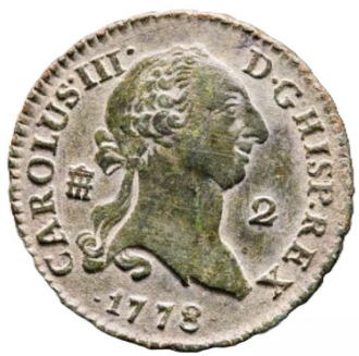 Charles III (1759-1788). 2 maravedís, copper. Milled in Segovia, 1778. EBC-