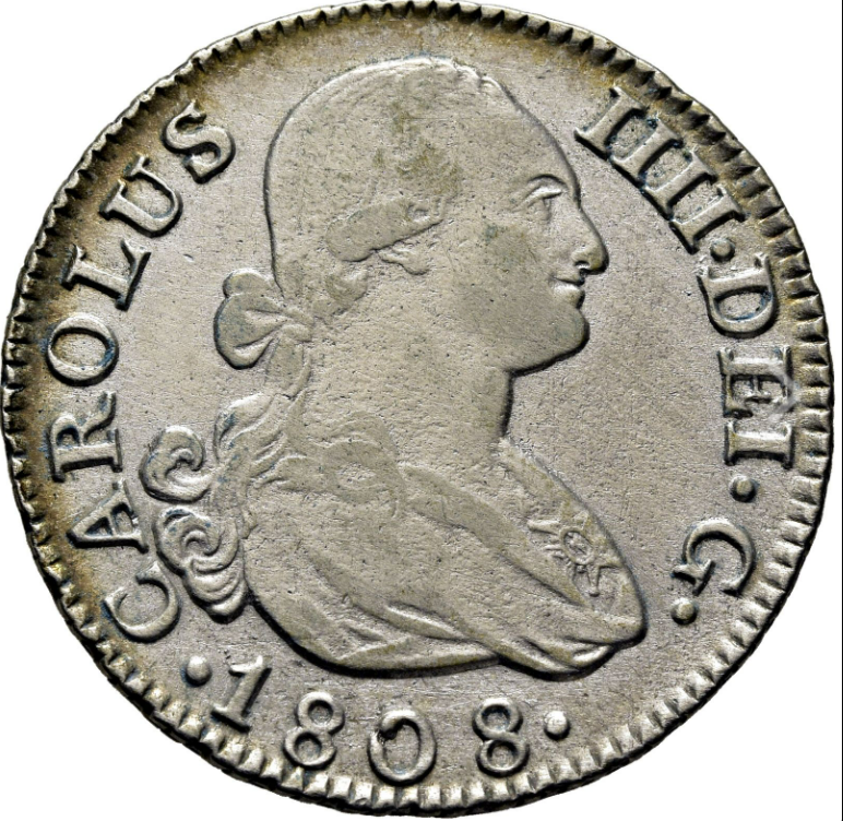 CHARLES IV. Madrid. 2 reales. 1808. IG. EBC+. Attractive specimen.