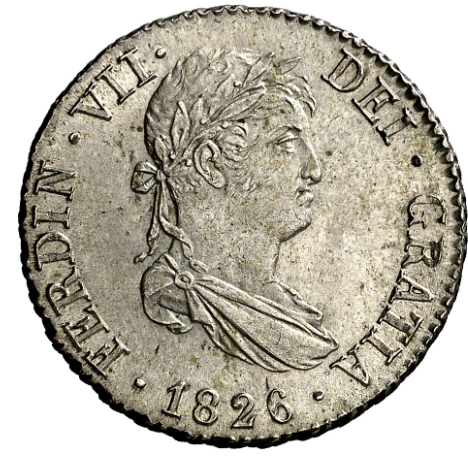 FERNANDO VII. 2 reales. 1826. Madrid. Muy bella, brillo original. S/C-