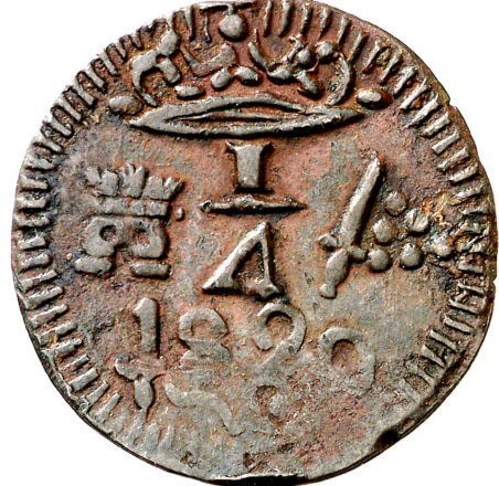 FERNANDO VII. 1/4 de real. 1820 Santa Marta. MBC