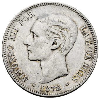 ALFONSO XII. 5 PESETAS. DEM. 1877 *18-78. MBC+