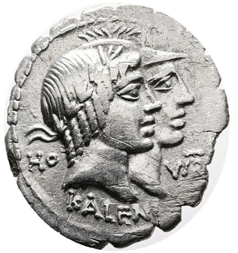 GENS FUFIA. Q. Fufius Calenus y Mucius Cordus, 68 a.C. Denario de plata