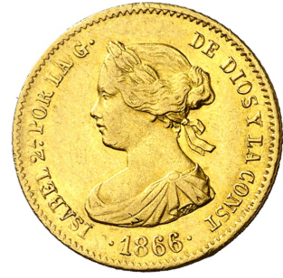 1866. Isabel II. Madrid. 4 escudos (Oro). Excelente ejemplar. EBC-/EBC