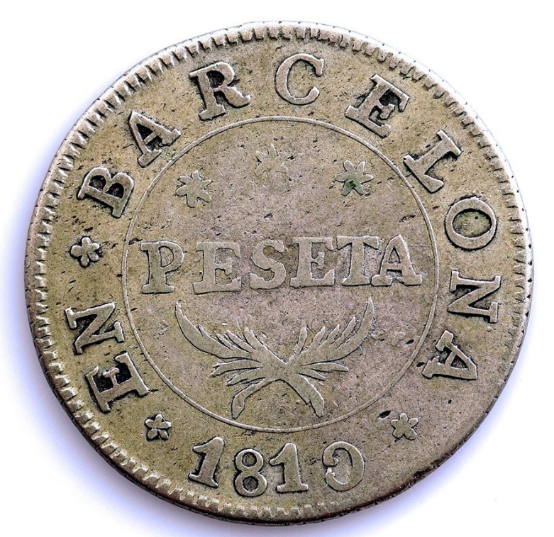 José Napoleón. 1 peseta. 1810. Barcelona. Escasa