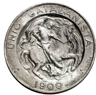 1900. Unió Catalanista. Barcelona. Vallmitjana. 1 peseta. Plata. Bella. EBC+