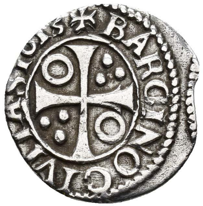 FELIPE III. 1/2 croat. Barcelona. 1613. AR 1,61 g. 17,4 mm.