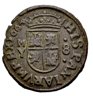 Felipe IV (1621-1665). 8 maravedís. SOBREFECHA 1664/3. Madrid. Escasa. EBC-