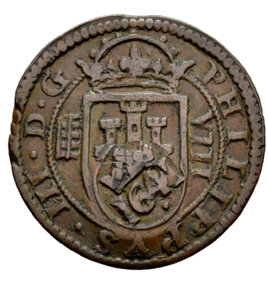 Felipe IV (1621-1665).  Resello de 12 maravedís 1641 Madrid sobre 8 maravedís 1606 Segovia. MBC+.