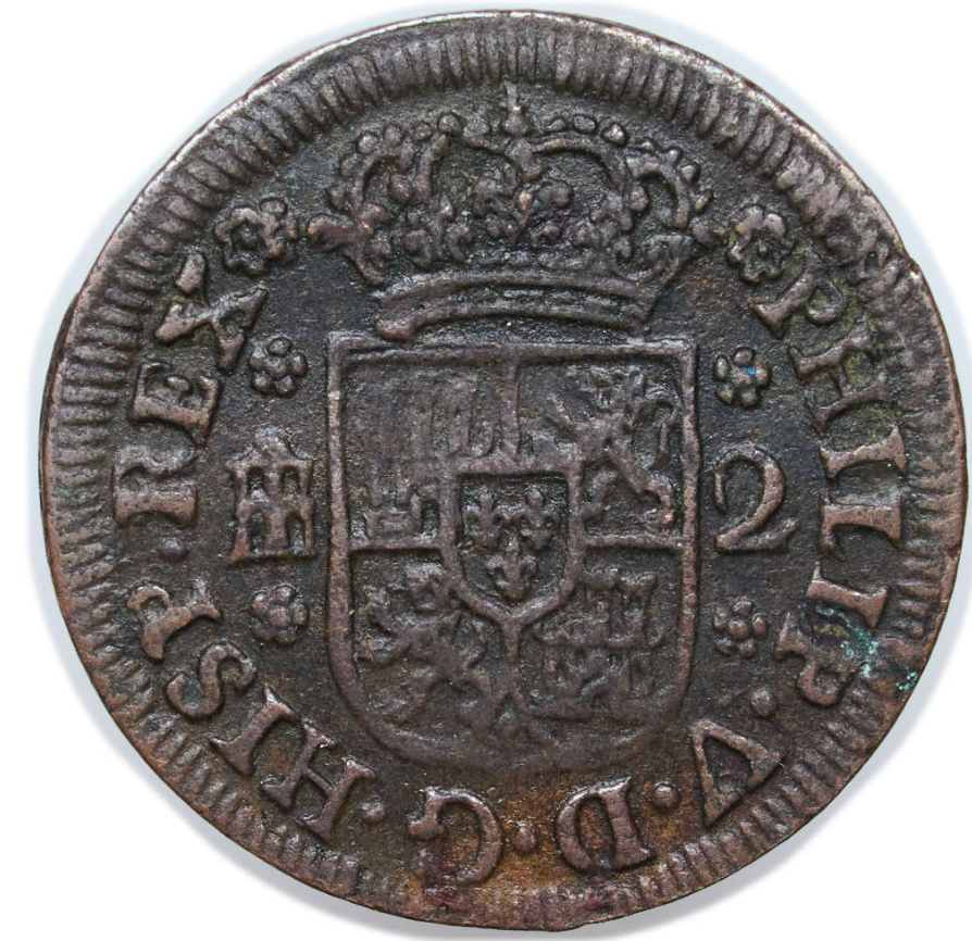 FELIPE V. 2 maravedís. Segovia. 1744