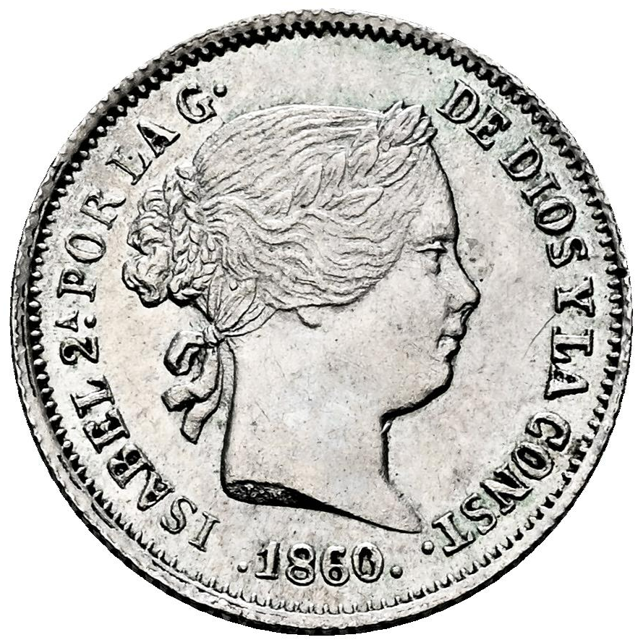 Isabel II (1833-1868). 1 real. Sobrefecha 1860/59. Barcelona. EBC