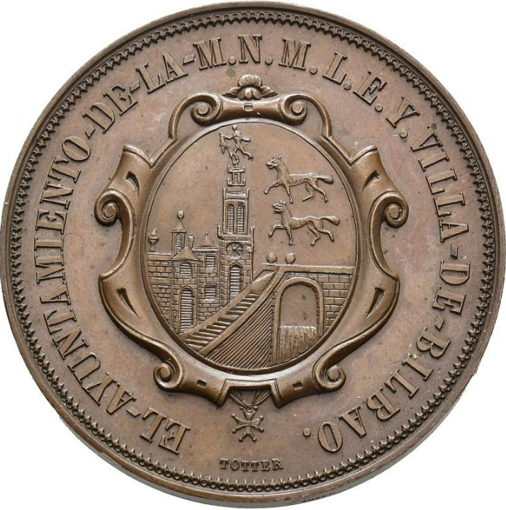 ISABEL II. Medalla. 1854. Ayuntamiento de Bilbao. Epidemia de cólera-morbo. EBC+