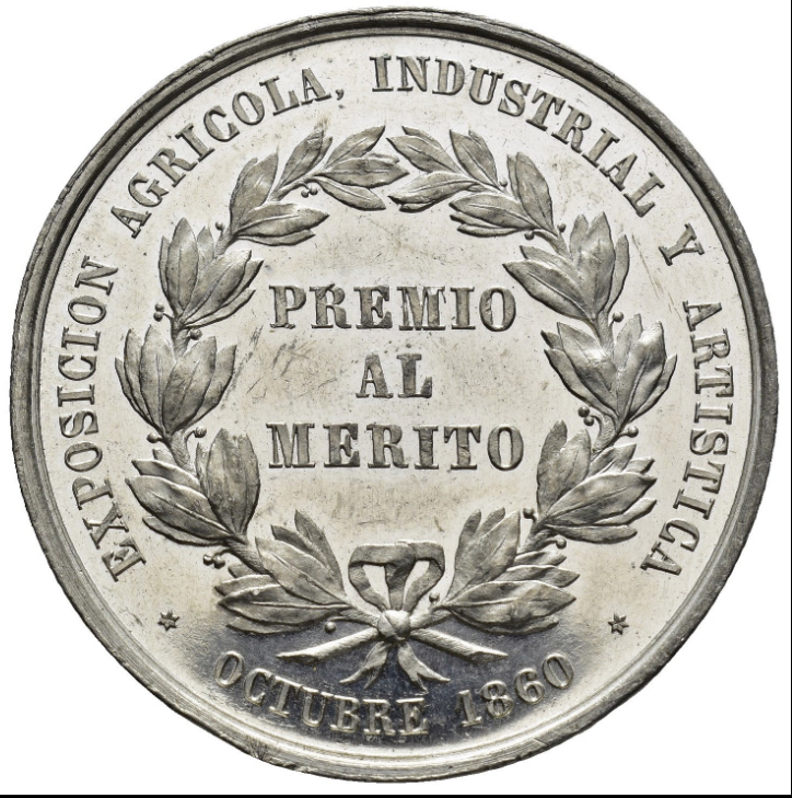 ISABEL II. Medalla. 1860. Exposición agrícola, industrial y artística. Sin Circular.