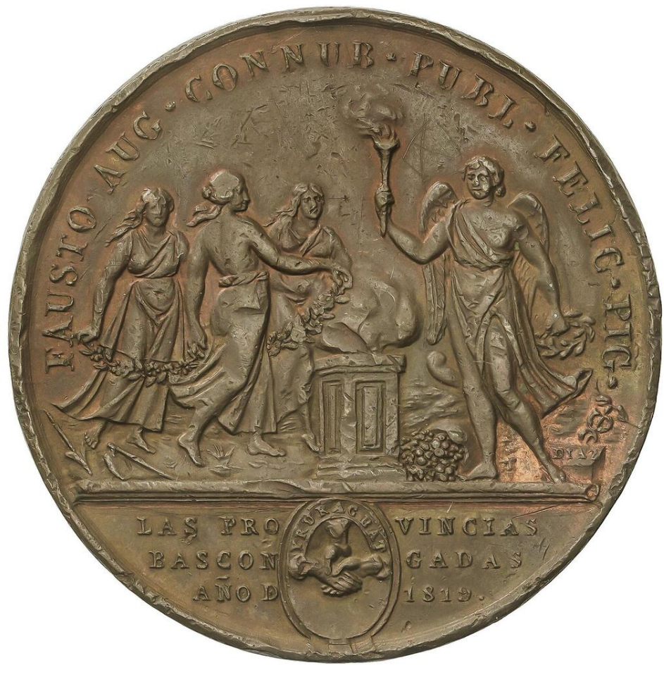 Medalla Las Provincias Bascongadas al matrimonio de Fernando VII y Josefa Amalia de Sajonia. 1819.